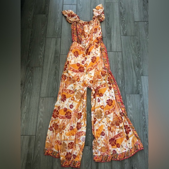 Free People|Carmen Jumpsuit,Boho floral wide leg jumpsuit-off the shoulders••• - Picture 7 of 15
